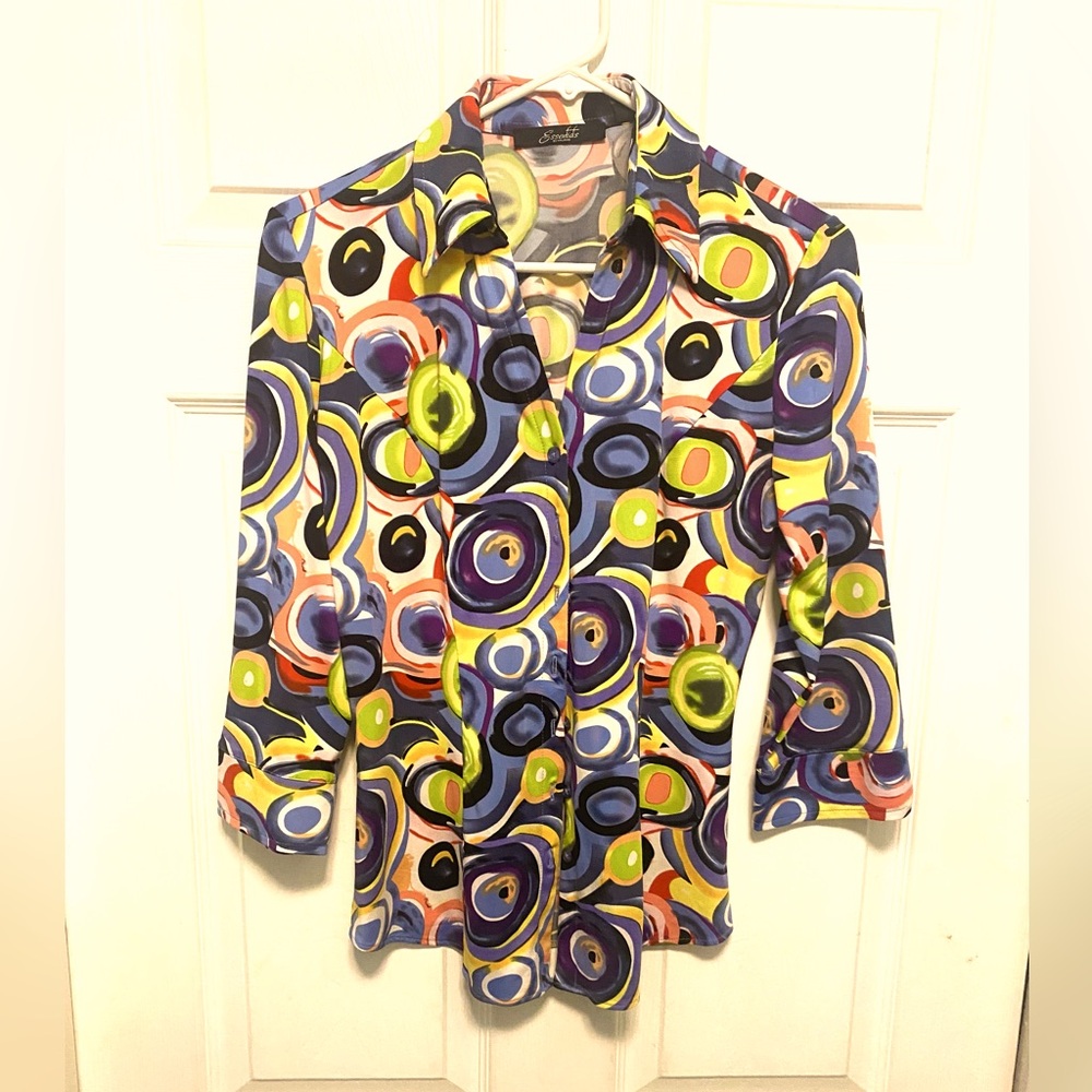 Essentials by Milano Multicolor stretchy Abstract Blouse